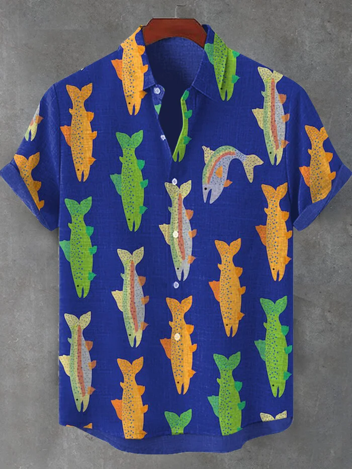 Men's Ocean Fish Art Print Short Sleeve Shirt