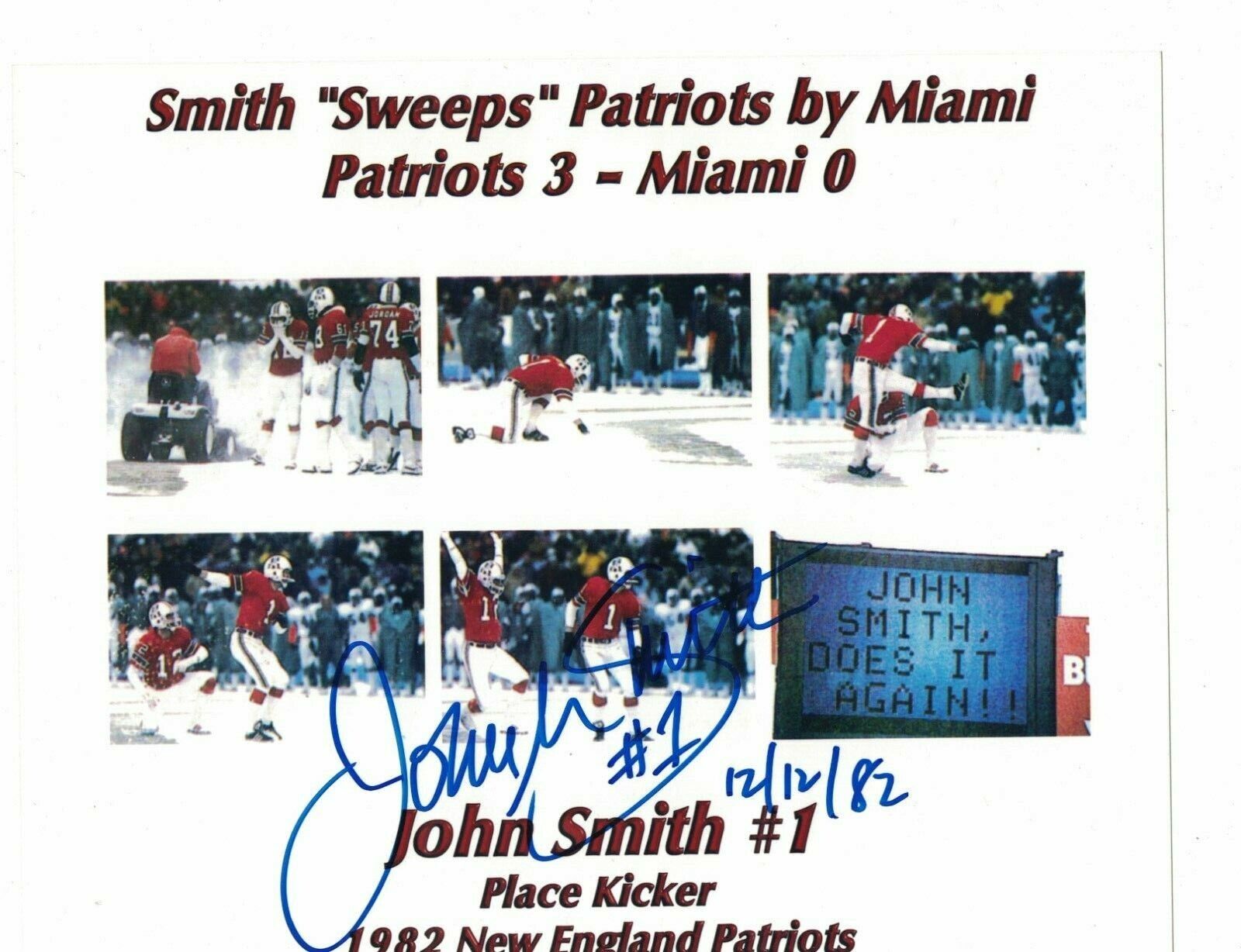 John Smith New England Patriots Signed 8 x 10