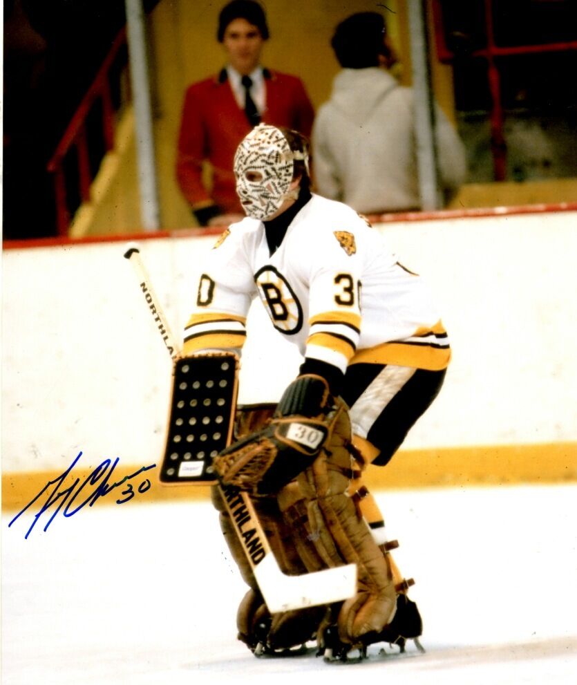 Signed 8x10 GERRY CHEEVERS Boston Bruins Photo Poster painting - COA