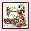 (Stamped/Counted) Retro Floral Sewing Machine - 14CT Cross Stitch 40*40cm/15.75*15.75in