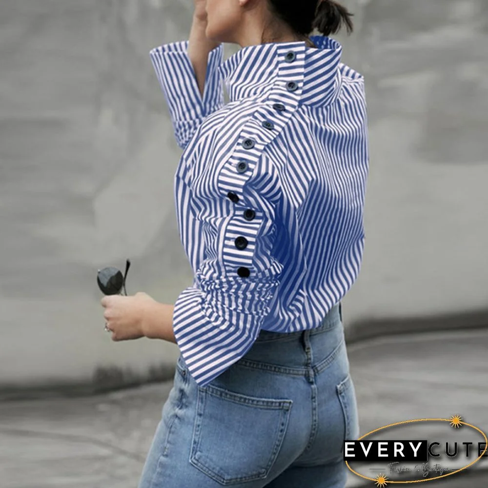 S-5XL Women Long Sleeved Stand Collar Casual Blouse Baggy Tops Blusas Feminina New