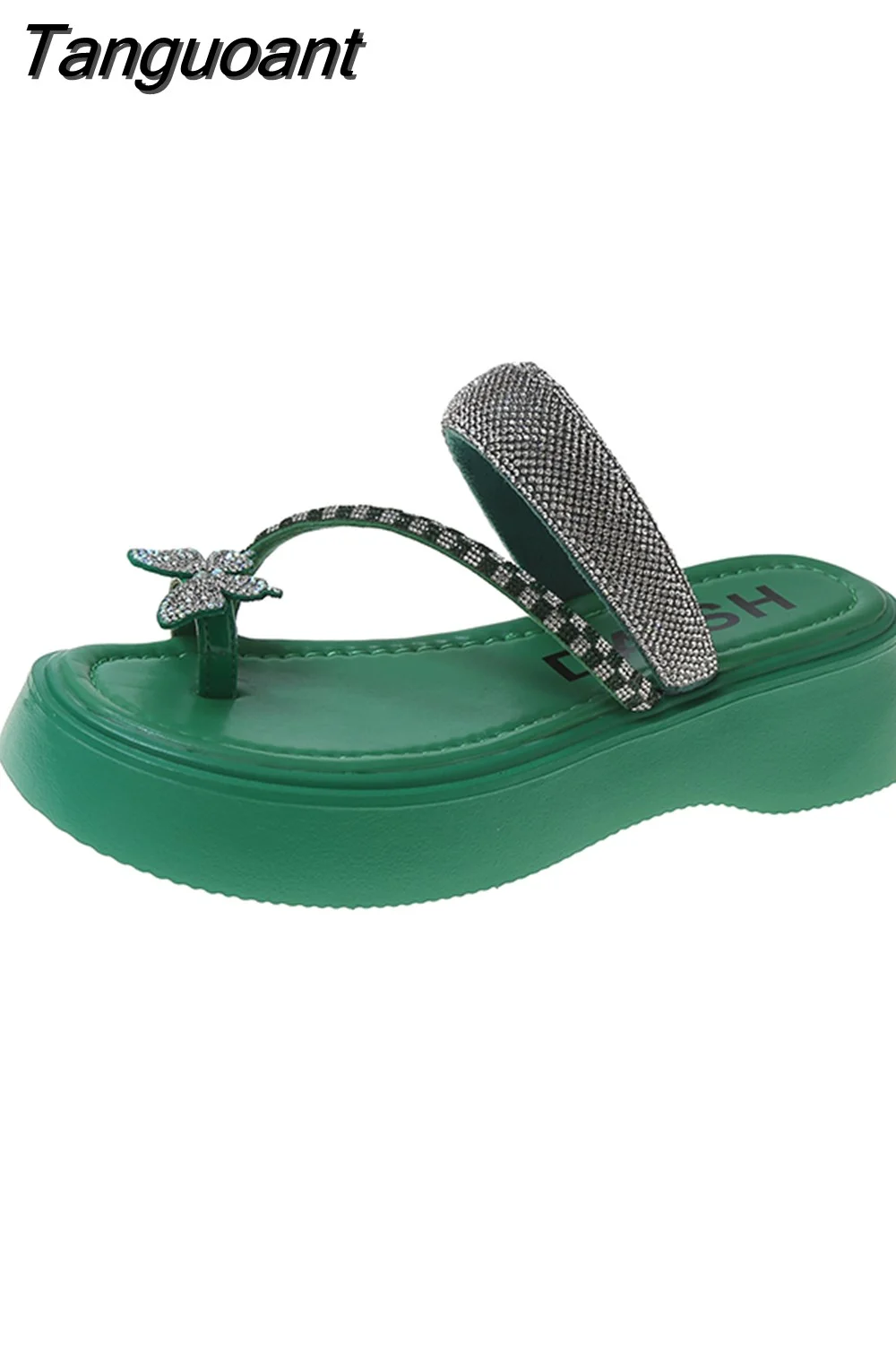 Tanguoant Soled Slippers for Women To Wear Out Summer New Style Versatile Fashion Rhinestone Muffin Clip Toe Cool Drag Ins Fashion