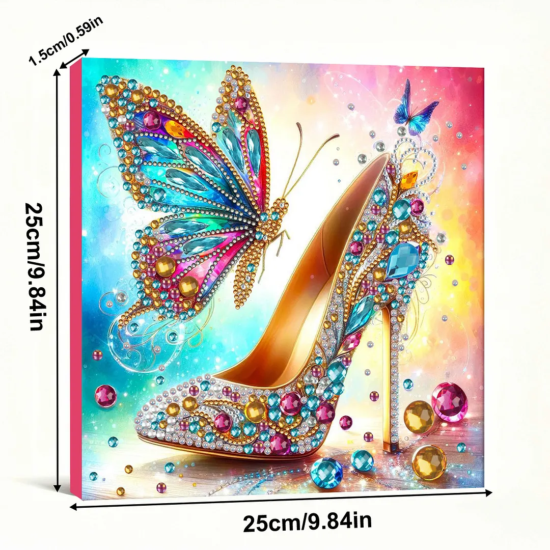 Butterfly High Heels Special Shaped DIY Large Diamond Painting Kit w/ Frame 9.84x9.84inch