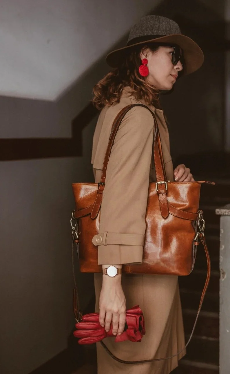 Recurious Butter Leather Pattern Hand-held Slung Women's Bag Fashion Large Capacity