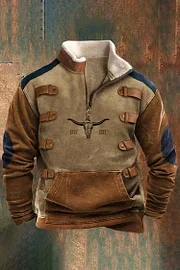🎄NEW YEAR SALE 60% OFF🎄Western Fur Collar Bull Head Digital Printing Sweatshirt