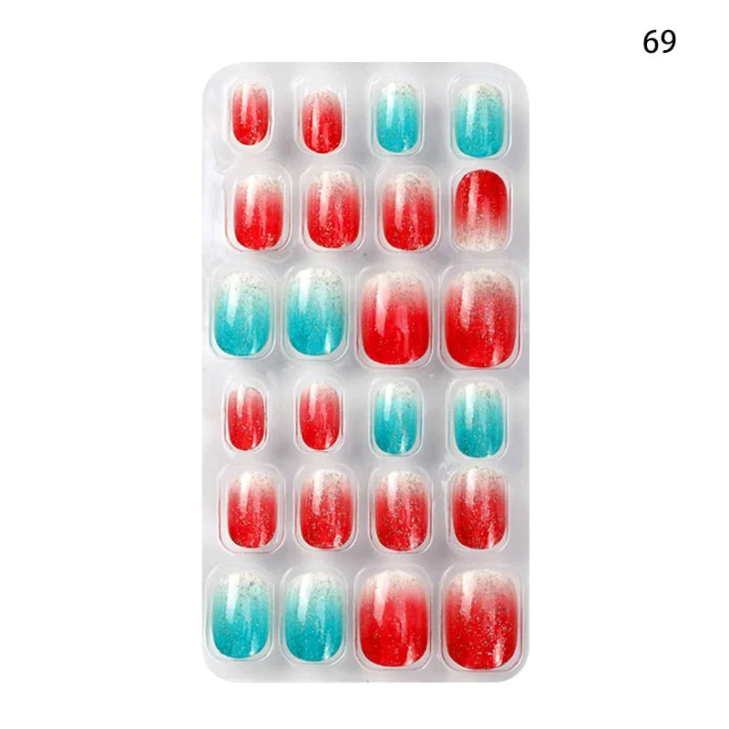 Children Adult 24 Fake Nails Christmas Cartoon Pattern Boxed Children Simple Wear-resistant Finished Full Covering Nail Sticker