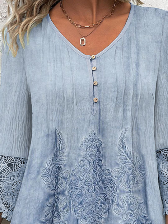 Women Half Sleeve V-neck Solid Color Dress