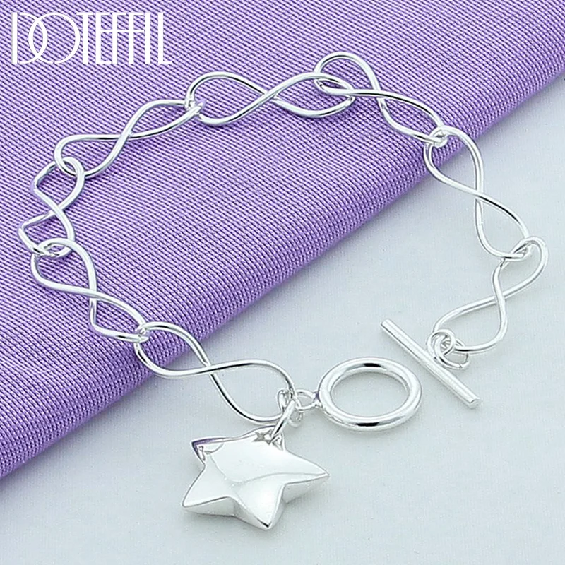 DOTEFFIL 925 Sterling Silver Star Pendant Bracelet Chain For Woman Jewelry