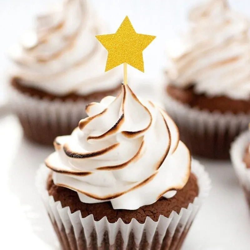 20 Pcs Handmade Lovely Glitter Heart Star Cupcake Toppers Birthday Wedding Party Decoration Cake Decoration Food Picks Supplies