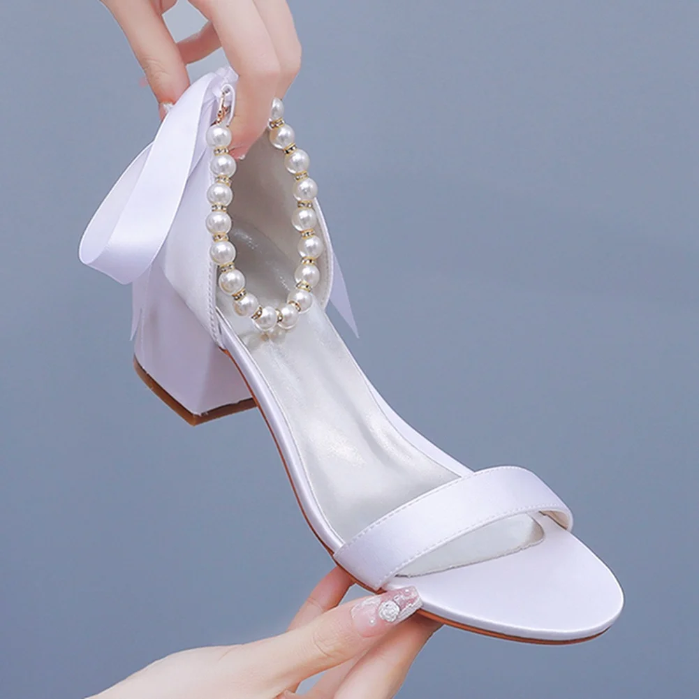 Breakj Breakj Cm Thick Heel Sandals Shallow Mouth With Sandals Champagne Satin Cloth Bride White Sandals Women Wedding Sandals