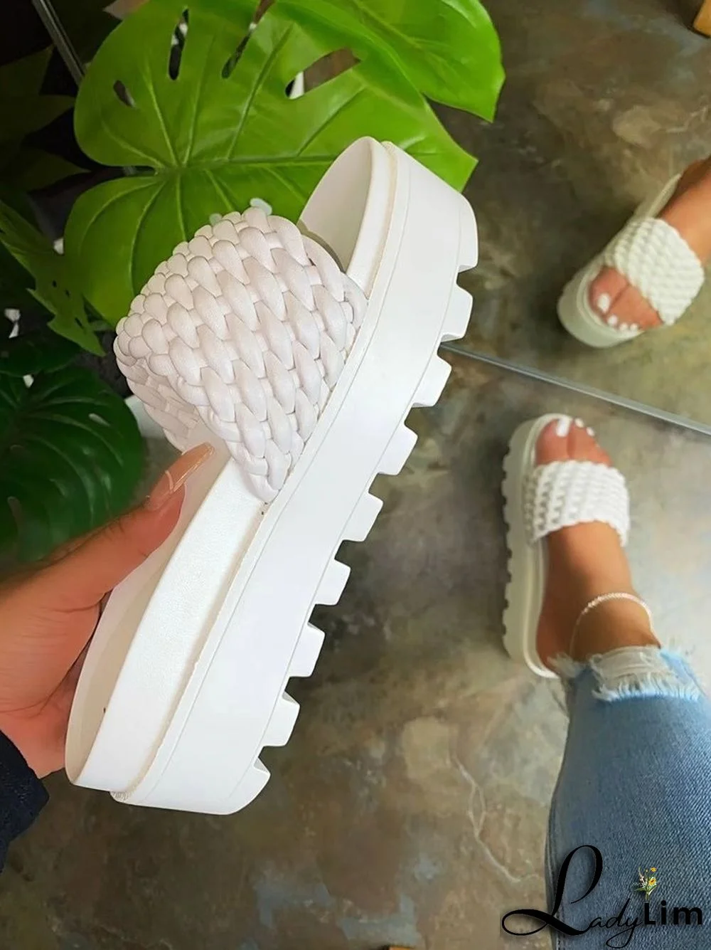 High-heeled pu platform rubber ultra-thick bottom slippers woven pattern women's sandals