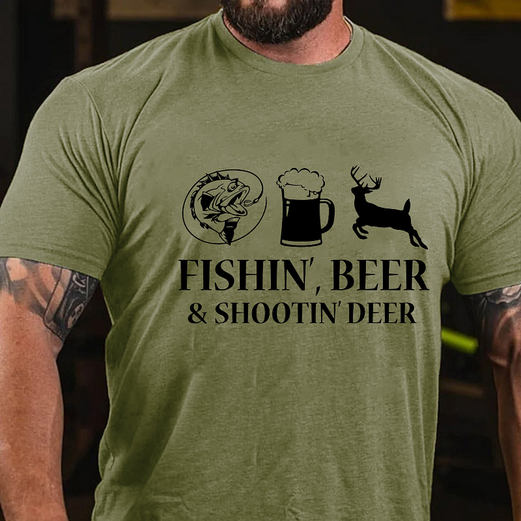 Fishin', Beer & Shootin' Deer Funny Print T-shirt socialshop