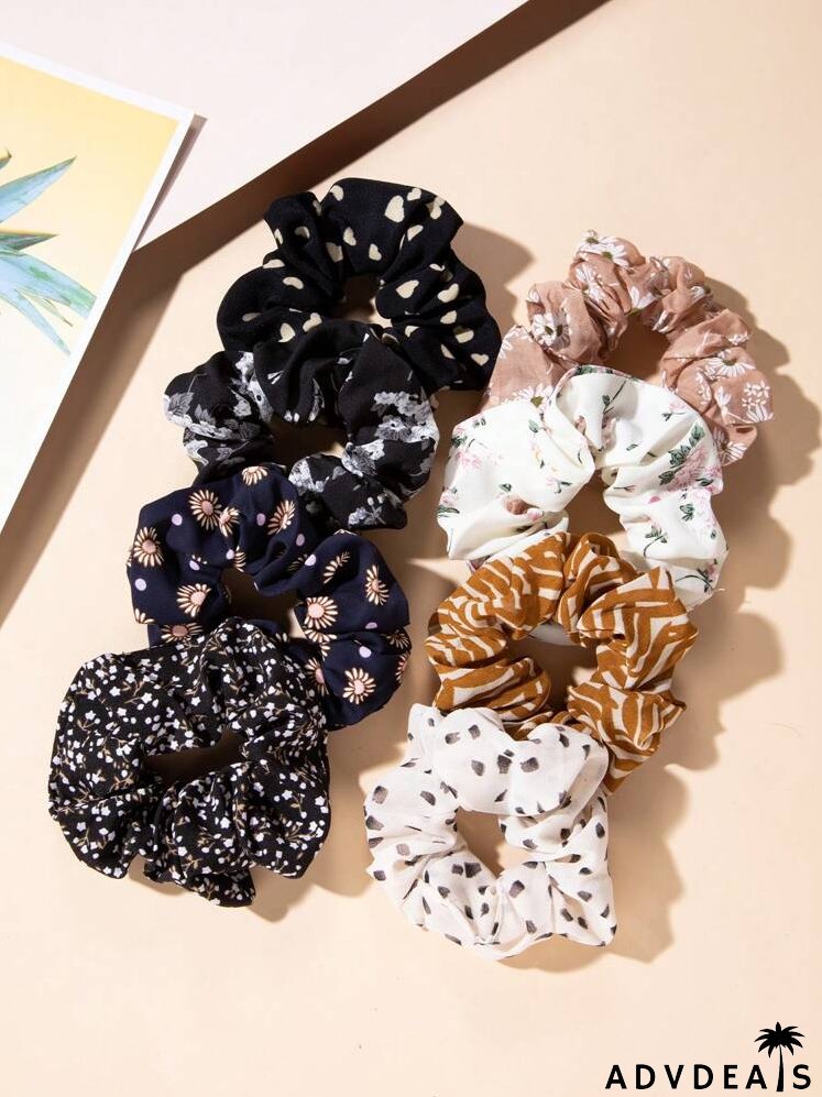 8pcs Flower Pattern Scrunchie