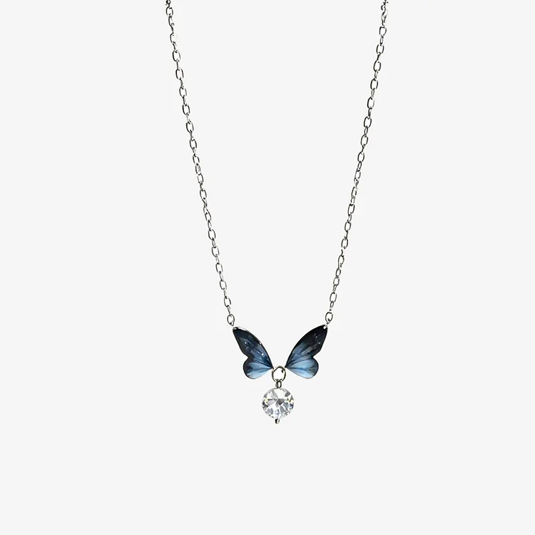 For Memorial - Still Loved Still Missed Black Butterfly Diamond Necklace