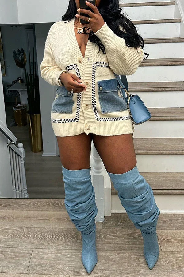 Stylish Patch Pocket Single-Breasted V-Neck Knitted Cardigan