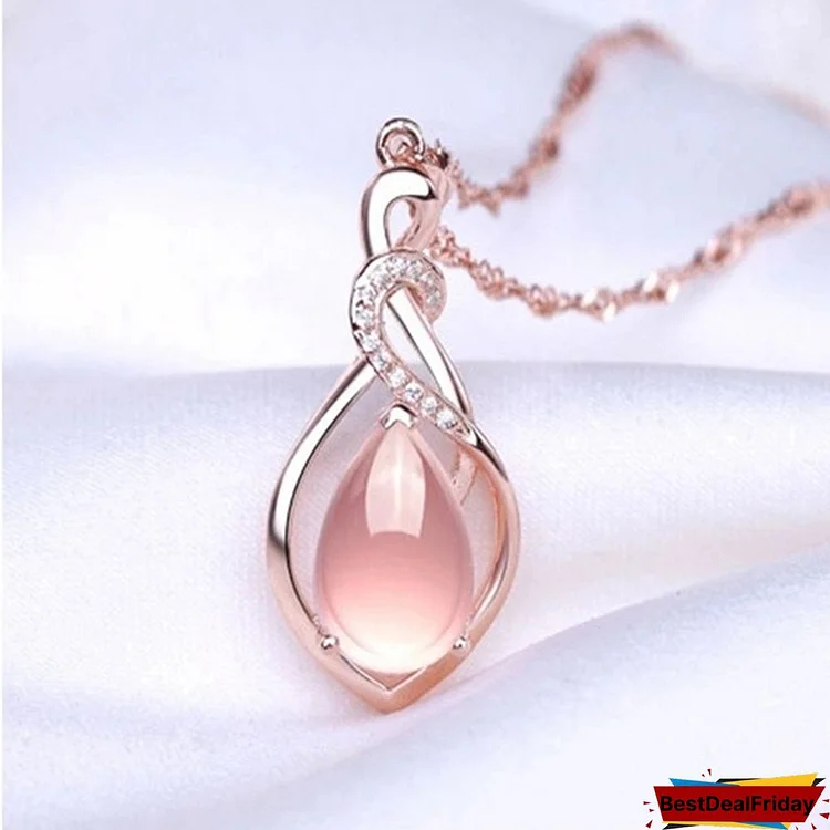 Mother's Day Gift Good Color Lotus Stone Charm New Fashion Shape Crystal Jewelry Opal Women Rose Gold Plated Pendant Necklace for Mom