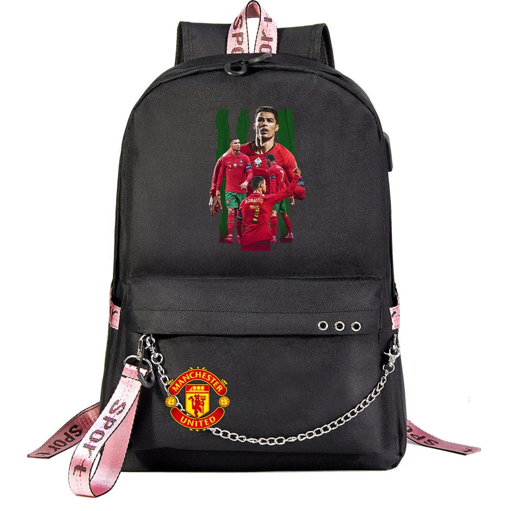 Buzzdaisy Cristiano Ronaldo Theme School Bag with 15-inch Laptop Compartment and USB Charging Cable