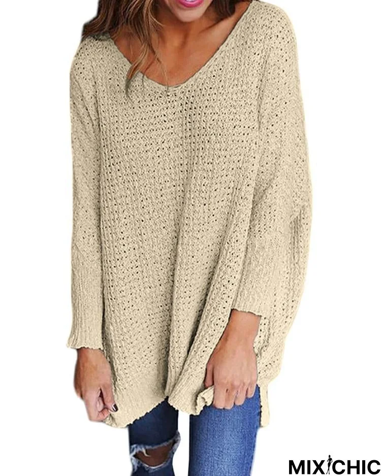 Long Sleeve V Neck Loose Sweater