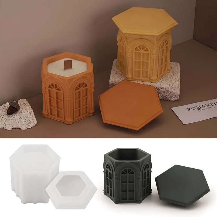 Octagonal Gothic Candle Cup with Lid Silicone Mold Set CrazyMold