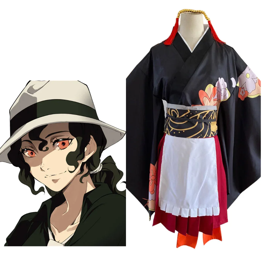 Anime Demon Slayer: Kimetsu no Yaiba Cosplay Costume Kibutsuji Muzan Lolita Maid Outfits Apron Dress