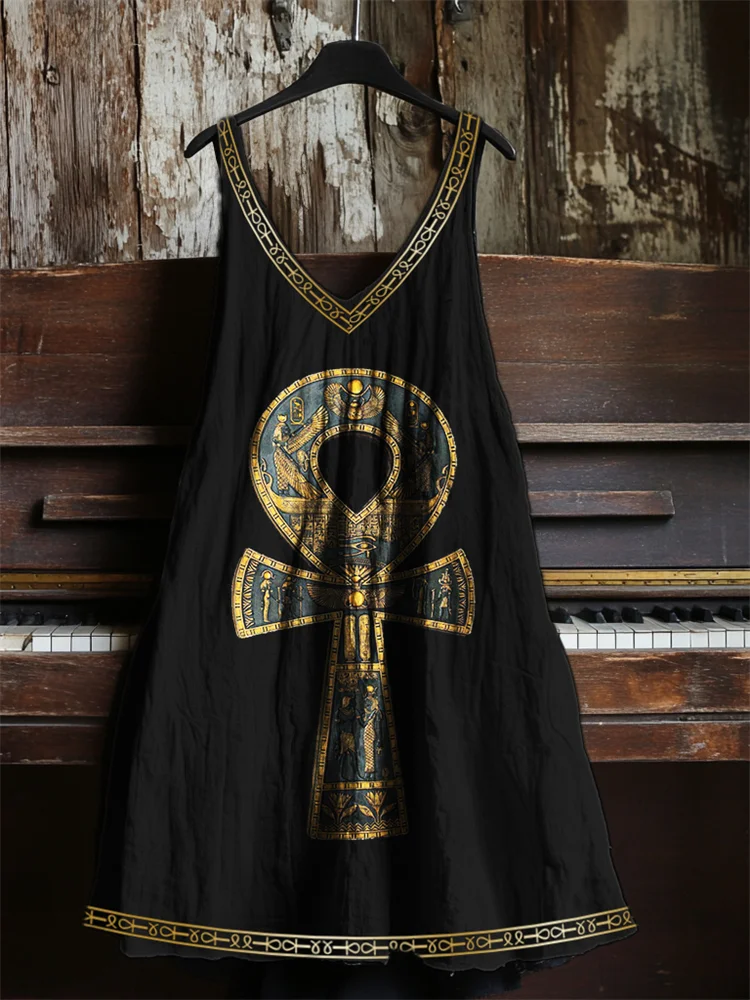 Ankh Ancient Egyptian Art Vintage Linen Dress