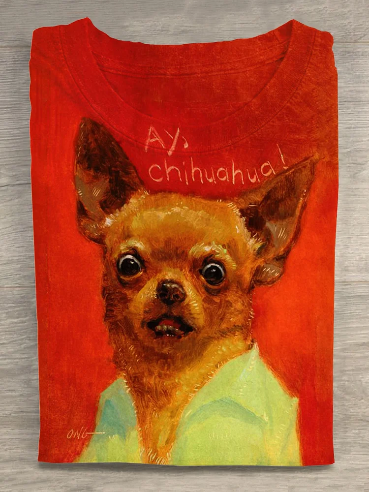 Teecade Teecade  Funny Animal Chihuahua Dog Art Print T-shirt