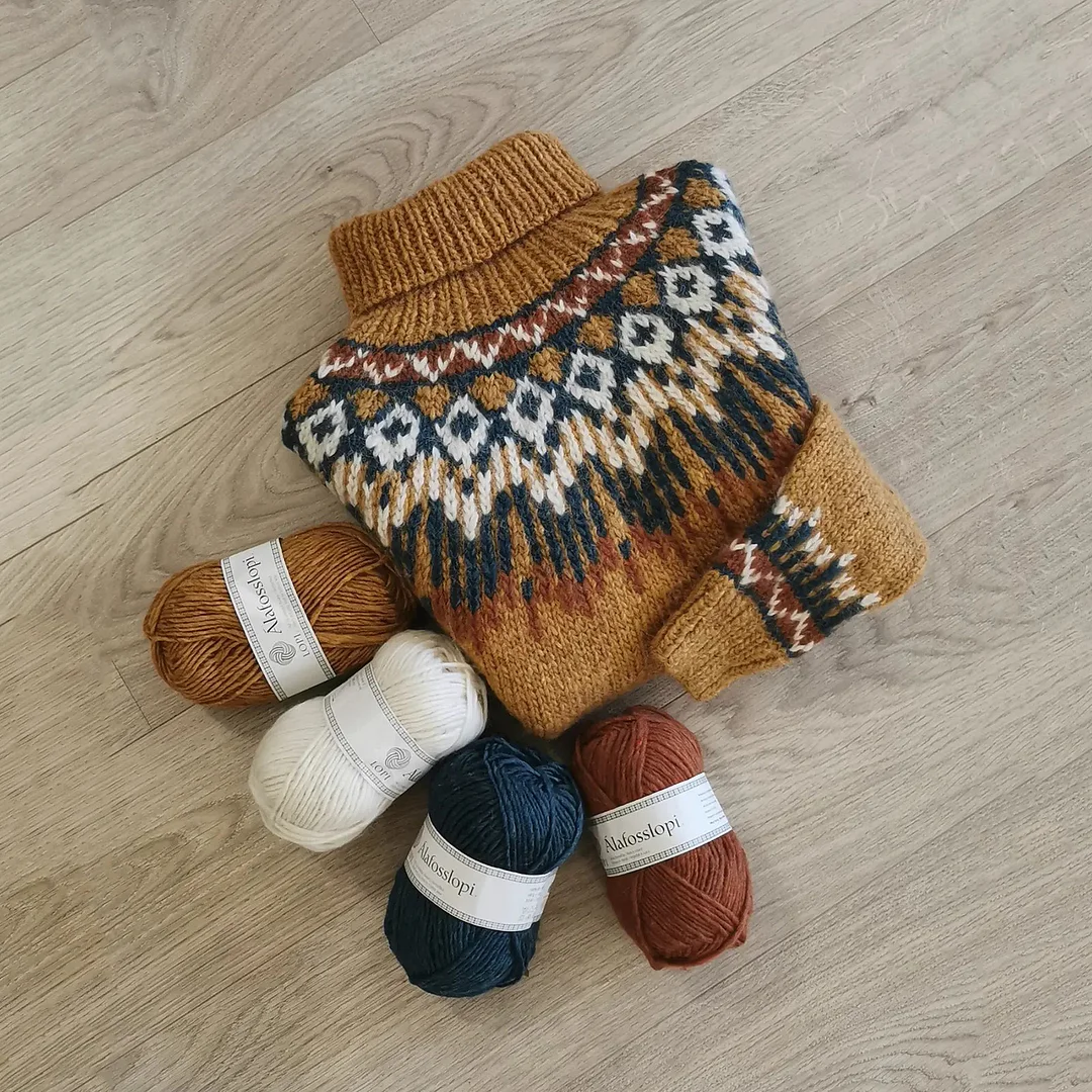 Vintage Fairman Island Wave Print Turtleneck Sweater