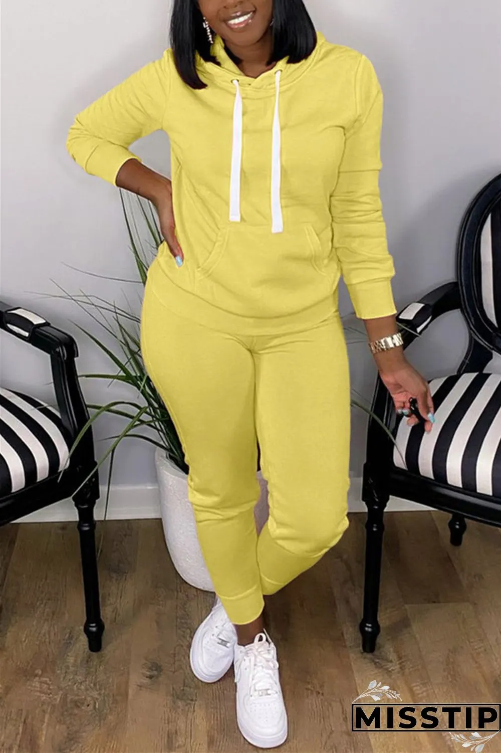 Orange Fashion Casual Long Sleeve Hooded Collar Regular Sleeve Regular Solid Two Pieces