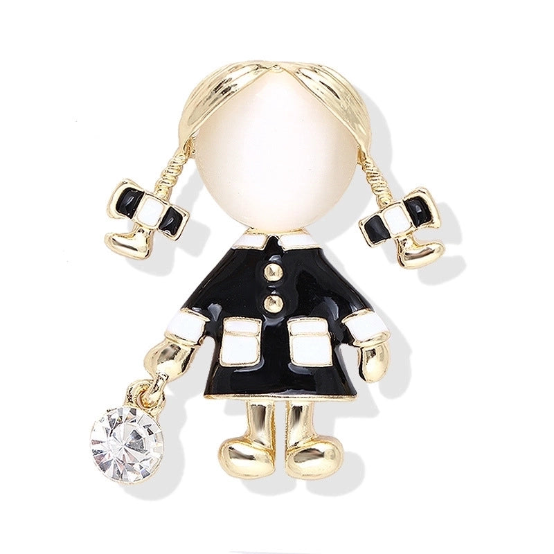Princess Cute Sweet Pin Doll Alloy Enamel Plating Inlay Rhinestones Women’s Brooches