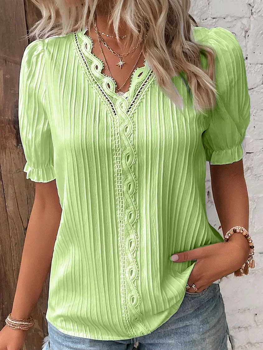 Nigikala Nigikala Summer New Holiday Fashion Hollow Short-Sleeved Women's Shirt