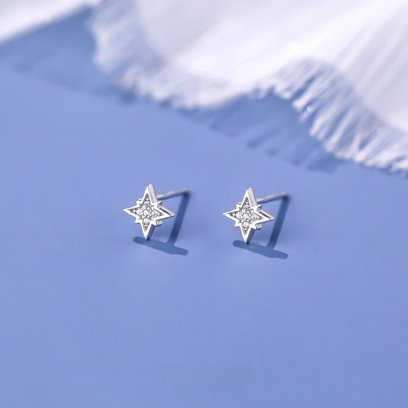 1 Pair 925 Sterling Silver Star Ear Studs