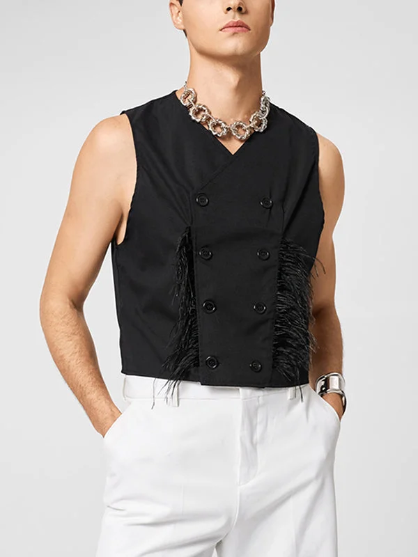 Aonga - Mens Feather Patchwork V Neck Sleeveless Waistcoat J