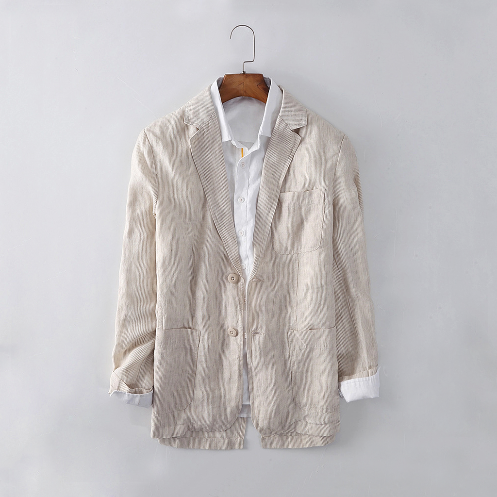 100% European Linen Men's Striped Blazer REAL SILK LIFE