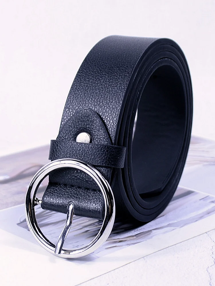 Casual Fashion Plain Round Metal Buckle Waist Belt