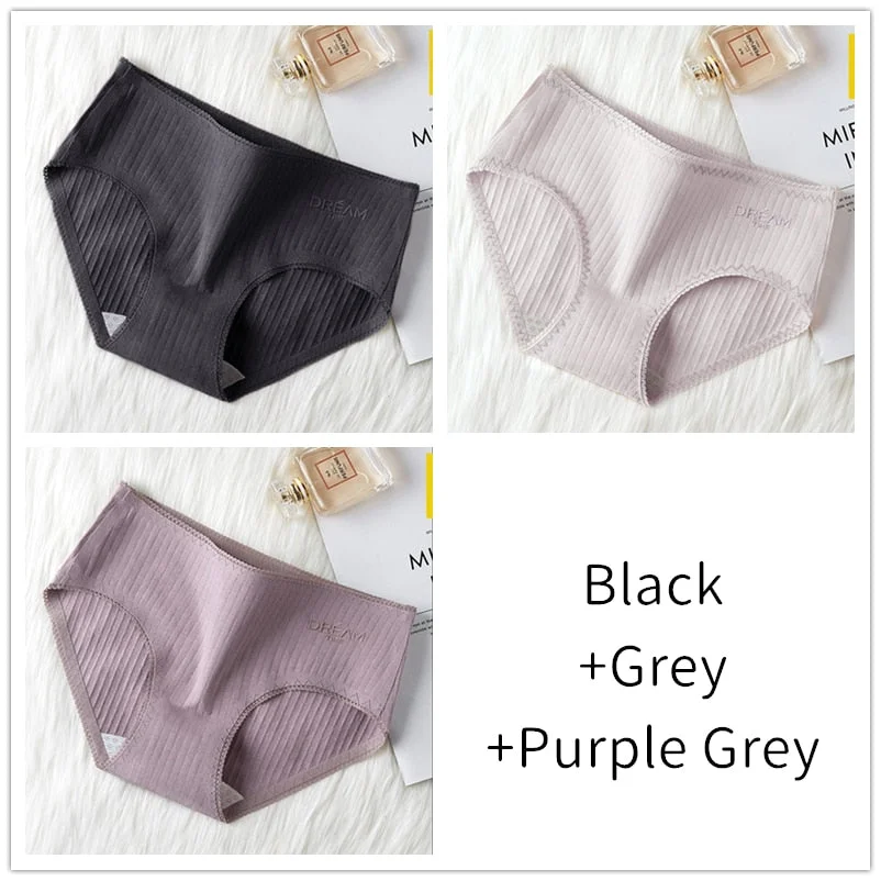 3Pcs Women Panties Lace Cotton Underwear Girls Mid Waist Briefs Lady Cute Sexy Lingerie Intimates Breathable Underpants Female