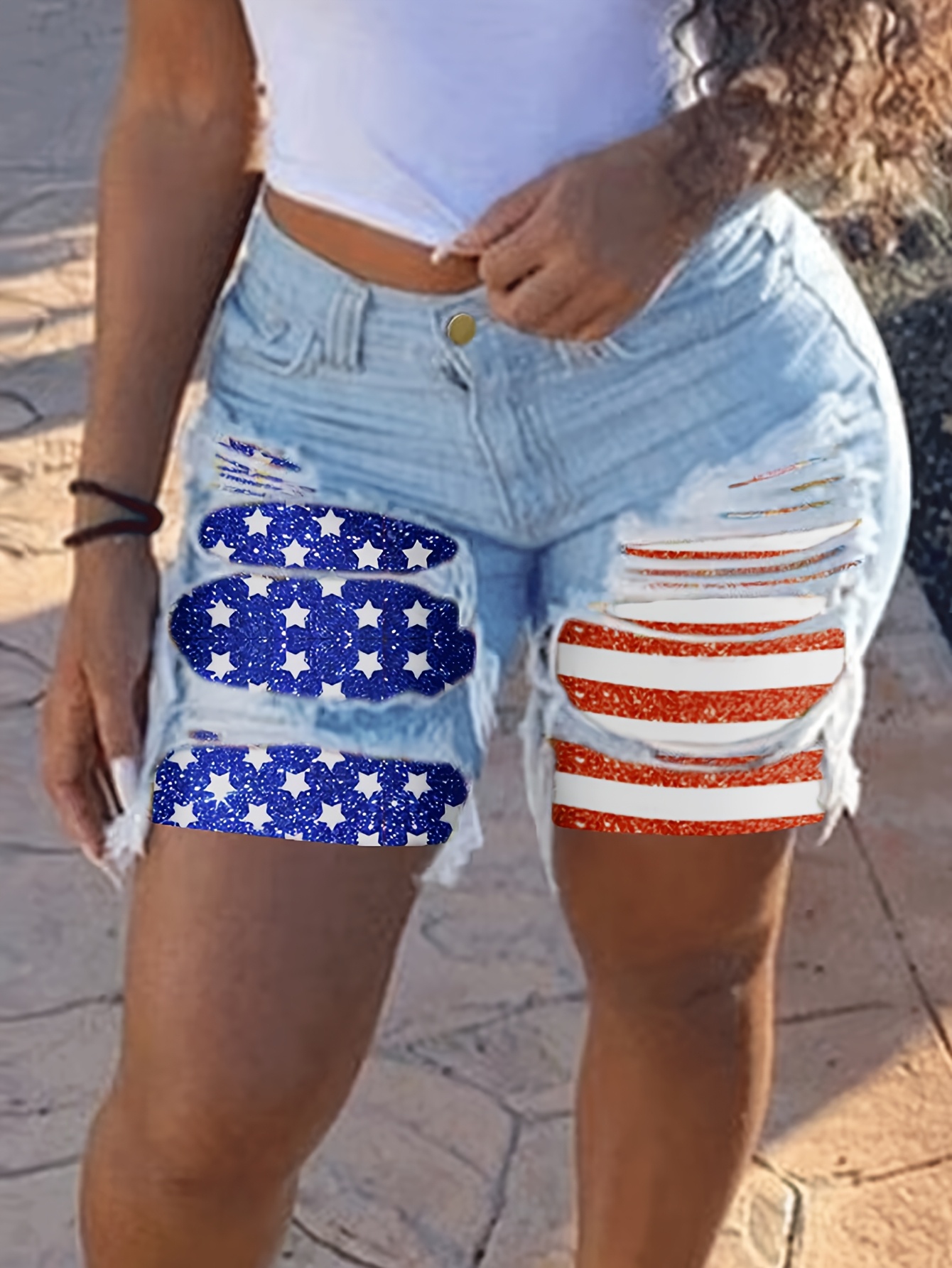 Women's High Waist Distressed Jeans Shorts - Retro Y2k Streetwear With Ripped Raw Hem, Non-See-Through Denim Shorts For Summer Outfits, Concerts, Festivals - Machine Washable Vintage Look, Shorts Jeans, Concert Outfit, Durable Fabric, Adult | IFYHOME