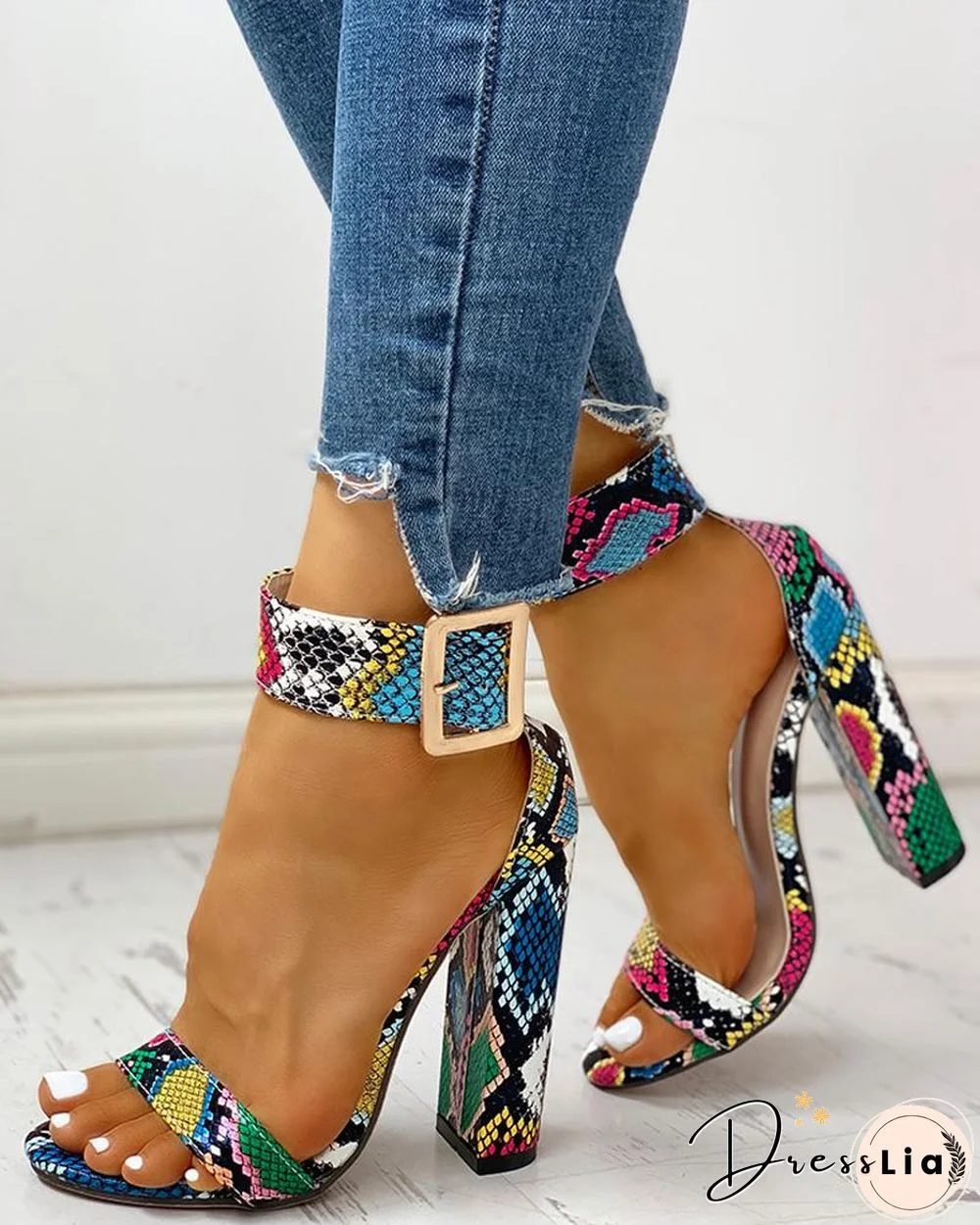 Snakeskin / Cheetah / Floral Print Ankle Buckled Chunky Heels