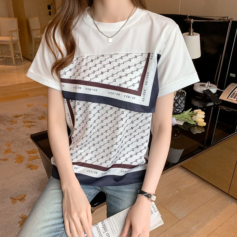 Brownm Brownm Sleeve T-Shirt Women's Summer Dress 2023 New Fashionable White Chiffon Shirt Small T Loose Shirt Short