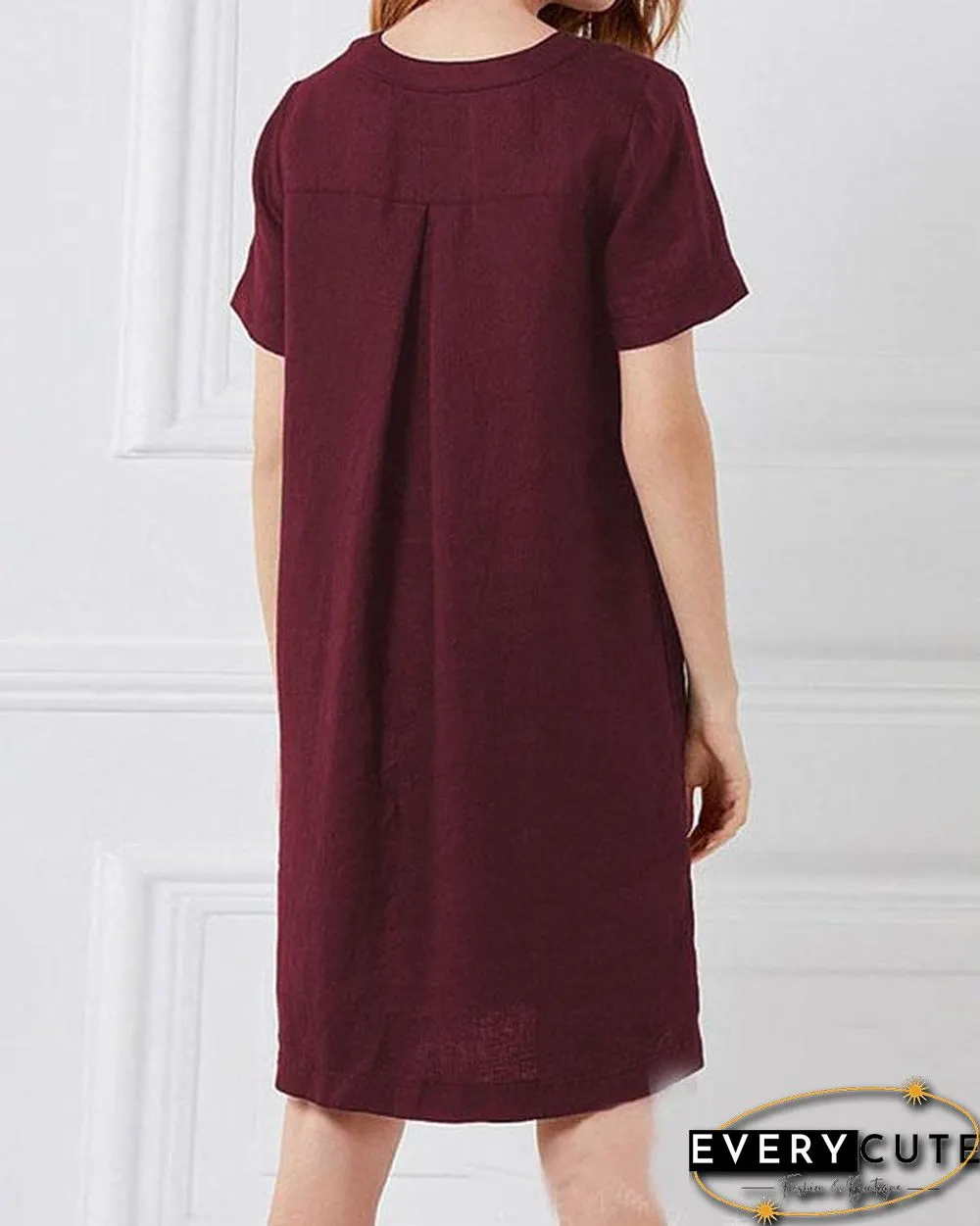 Short Sleeve Button Linen Dresses