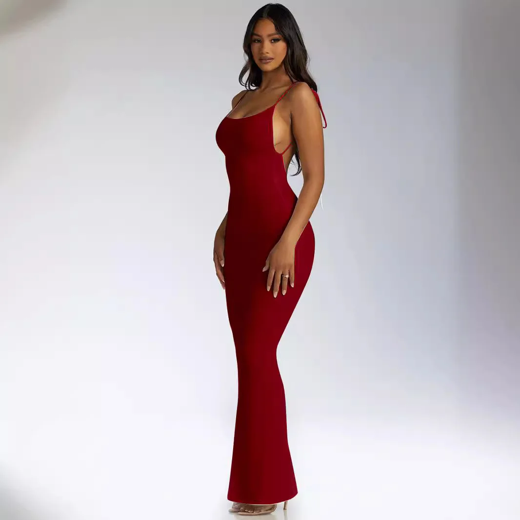 Uveng Uveng Women's 2023 New Pit Sling Big Back Strap Long Slim Temperament Dress