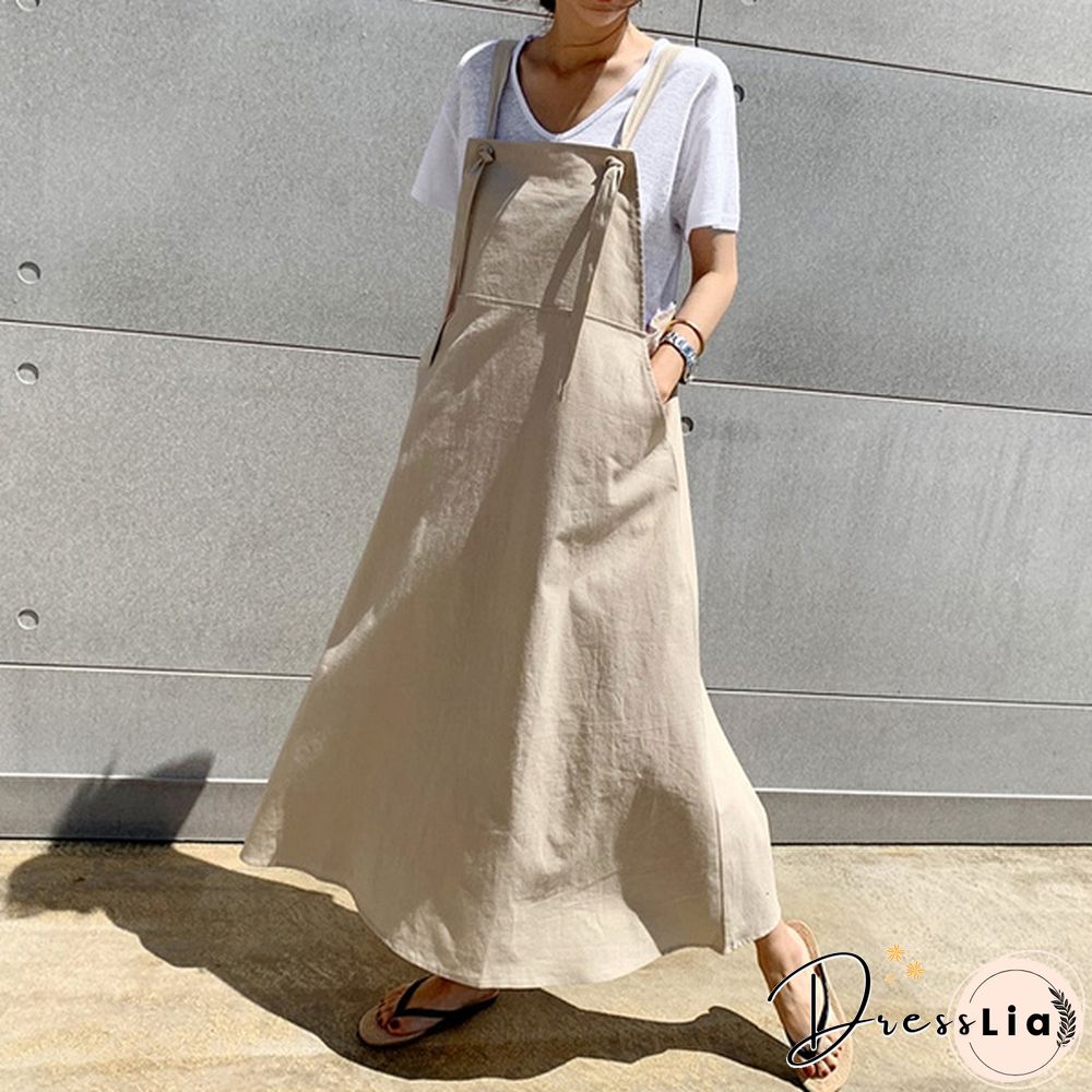 Women Summer Plus Size Strappy Maxi Sundress Loose Solid Pinafore Overalls Holiday Dress Oversized