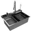 [US Local Warehouse] Stainless Steel Kitchen Sink with Pull-Out Swivel Faucet Double Waterfall Sinks