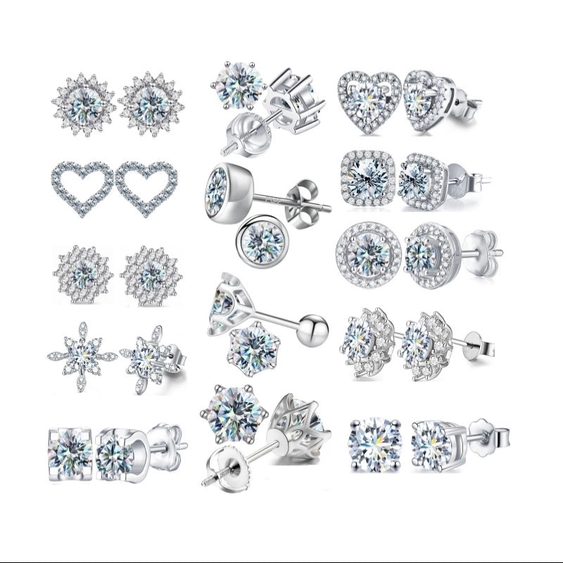 1 Pair 925 Sterling Silver Moissanite Geometric Ear Studs