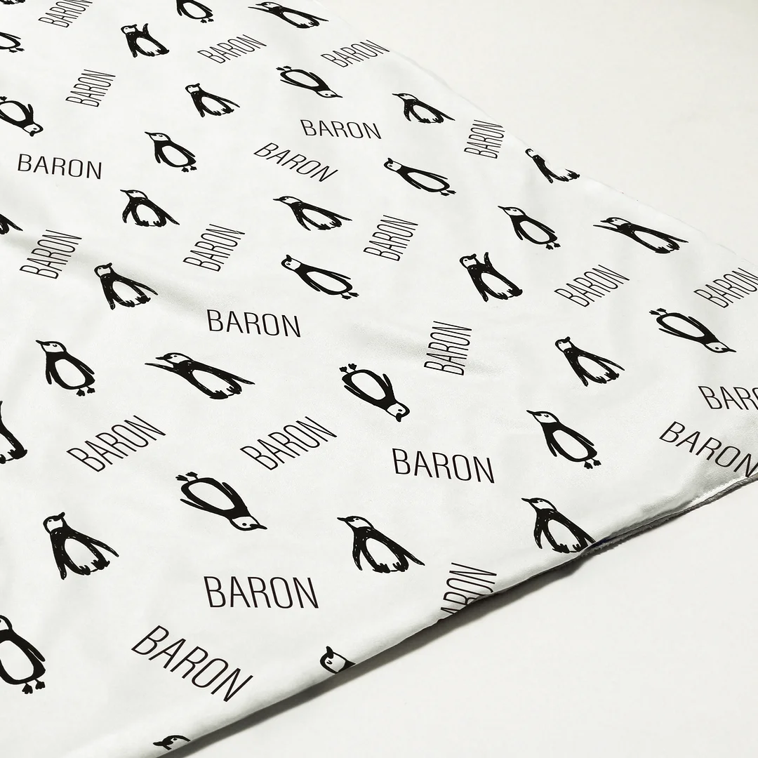 Baron's Penguin Kingdom Personalized Baby Name Blanket