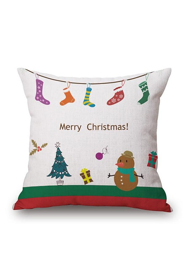 Cute Sofa Decor Santa Claus Reindeer Print Christmas Throw Pillow Cover-elleschic