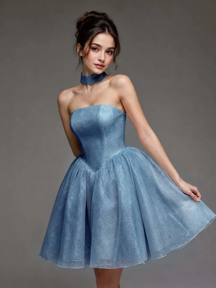 Miabel Blushing Pink Strapless Sleeveless Square A-Line Homecoming Dress With Fine shimmer