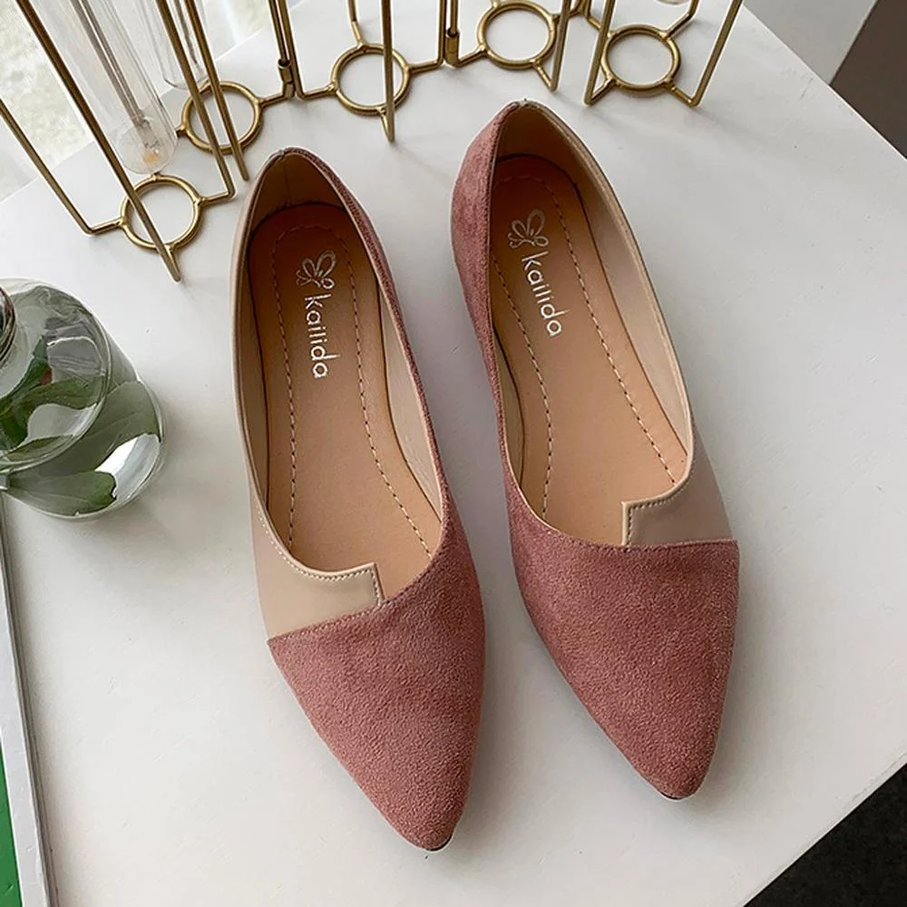 35-41 Leather Shoes Splice Color Shoe Ballerina Slip On Shoes Women Flats 2020 Fashion Pointed Toe Ballet Footwear buty damskie