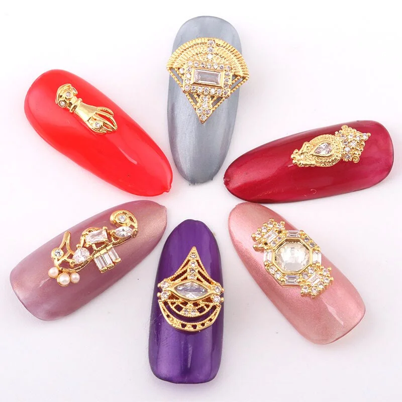 Nail Decoration Elegant Designs  Alloy With Exquisite Zircon Rhinestones 5 Pcs/Set Nail Tips For Beauty Salons