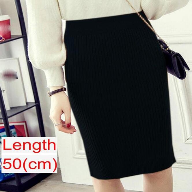 2020 Autumn Winter Women Office Knitted Skirt Casual High Waist Warm Knitting Pencil Skirts Ladies Elegant Party Long Skirts