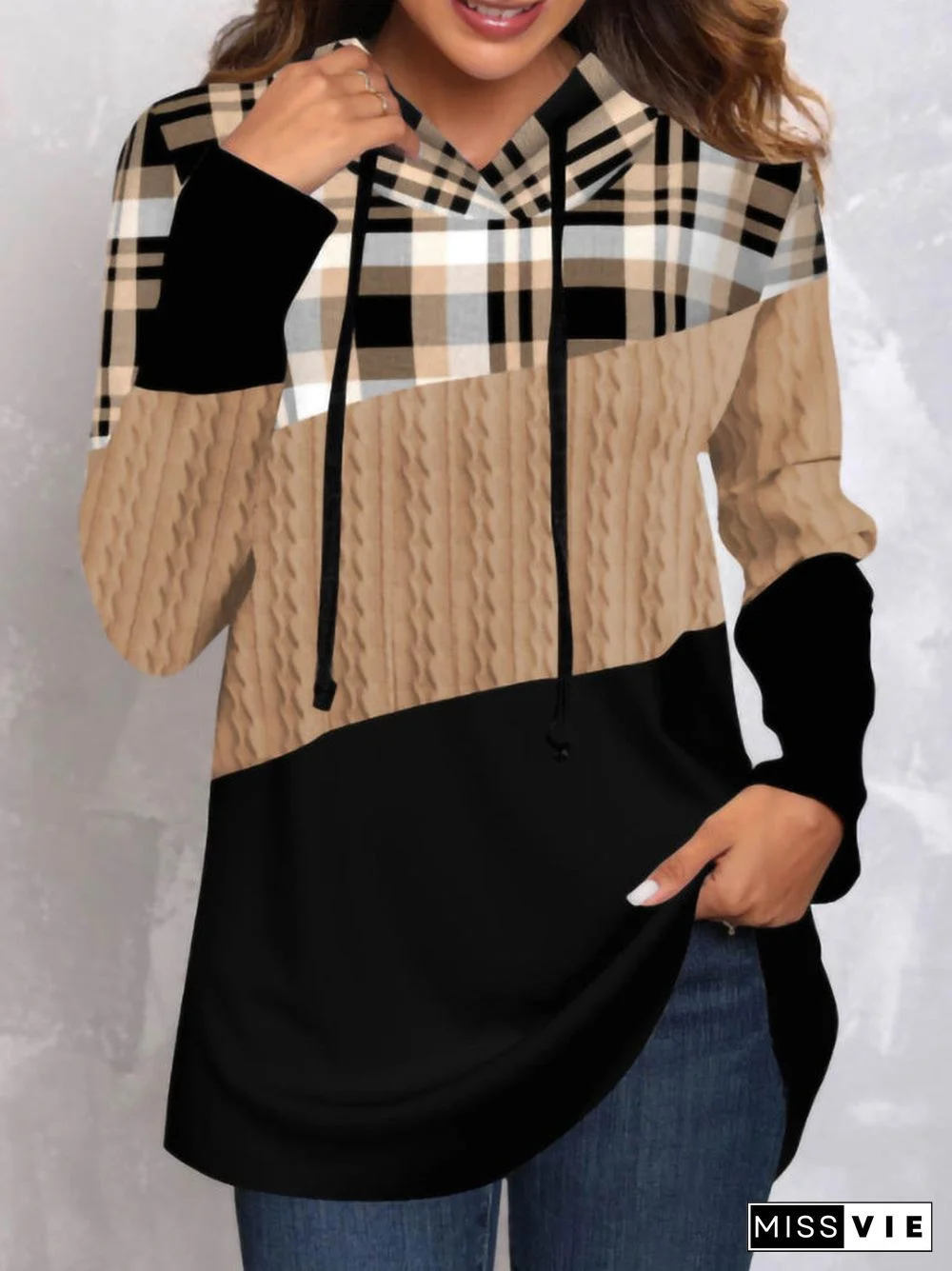 Women's Long Sleeve Printed Plaid Sweater